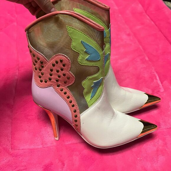 Jeffrey Campbell Nevertheless Western Heel Boots Leather Mesh 5.5 Cowboy - Picture 2 of 7